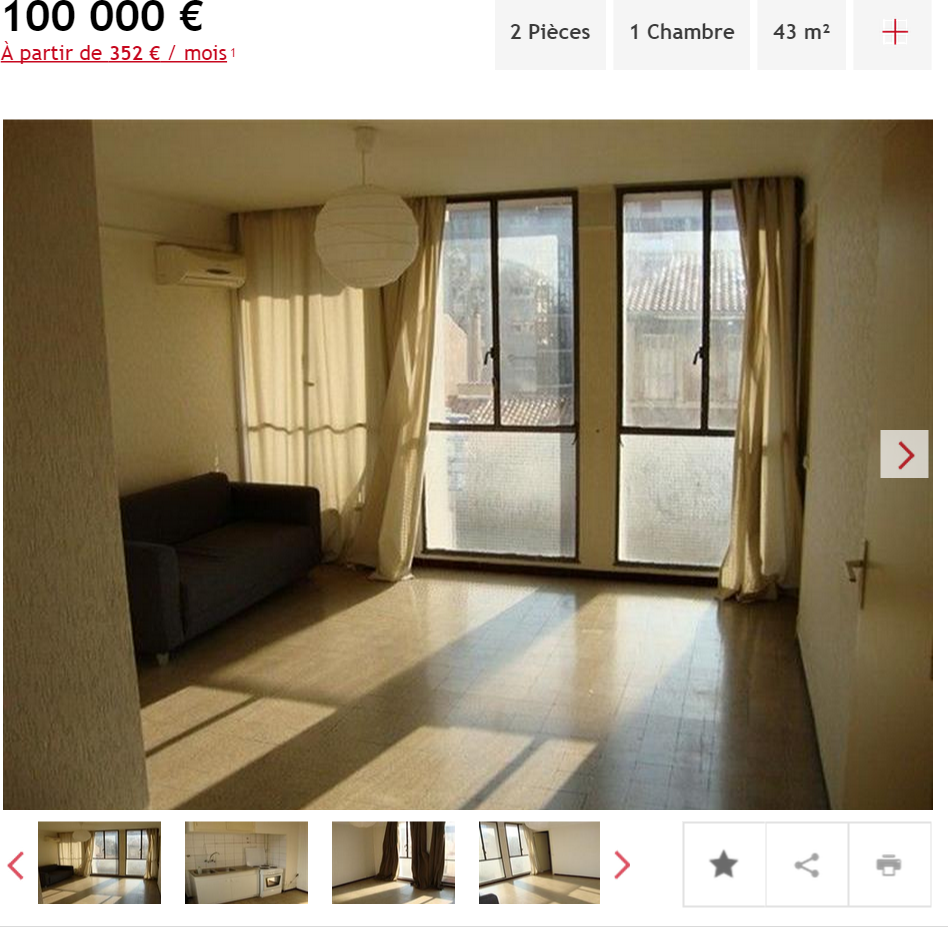 Investissement appartement 2 pièces Marseille 5ème appartement F2 T2 2 pièces 43m² 100000€