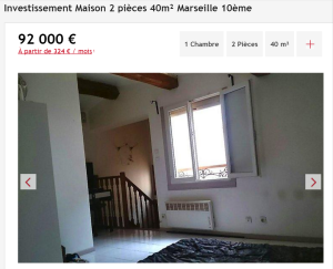 Investissement maison 2 pièces Marseille 10ème maison F2 T2 2 pièces 40m² 92000€