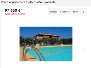 Vente appartement 2 pièces Marseille 14ème appartement F2 T2 2 pièces 45m² 97650€