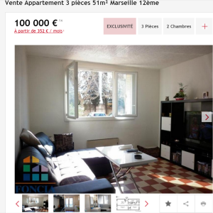 Vente appartement 3 pièces Marseille 12ème appartement F3 T3 3 pièces 51m² 100000€