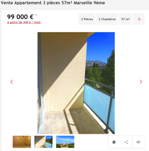 Vente appartement 3 pièces Marseille 9ème appartement F3 T3 3 pièces 57m² 99000€