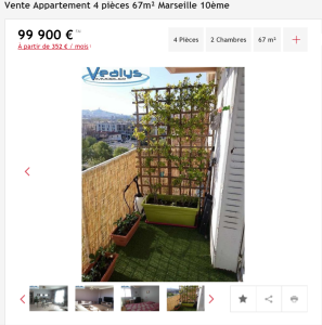 Vente appartement 4 pièces Marseille 10ème appartement F4 T4 4 pièces 60 38m² 99000€