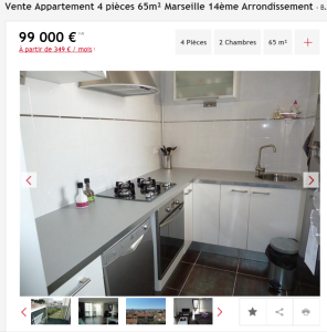 Vente appartement 4 pièces Marseille 14ème appartement F4 T4 4 pièces 65m² 99000€