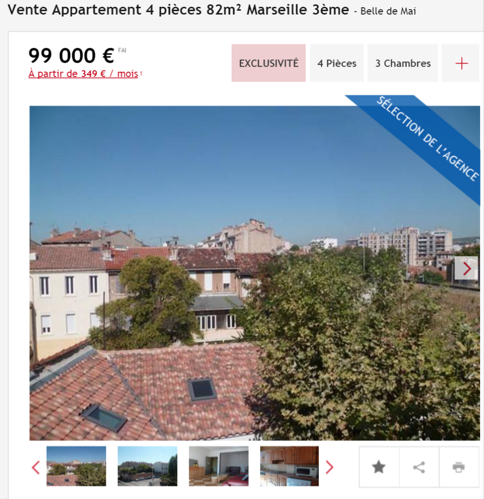 Vente appartement 4 pièces Marseille 3ème appartement F4 T4 4 pièces 82m² 99000€