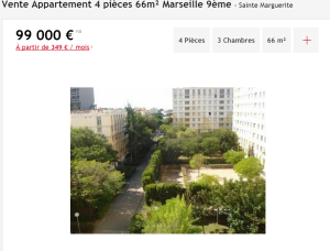 Vente appartement 4 pièces Marseille 9ème appartement F4 T4 4 pièces 66m² 99000€